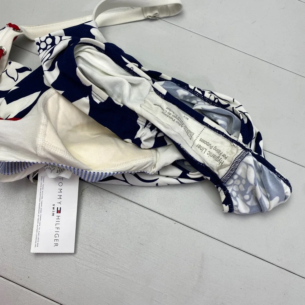 Tommy Hilfiger Floral Halter One Piece Swimsuit Womens 14 Navy White Nautical